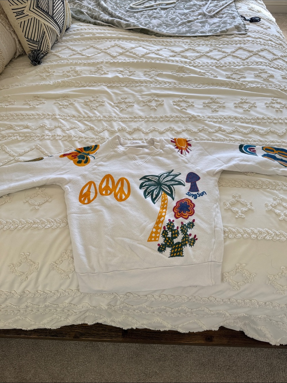 MOTHER White Graphic Desert Motif Crewneck Sweater